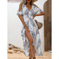 👗 50% REDUCERE ACUM! 🌞Rochie maxi cu decupaje pe umeri și imprimeu tropical