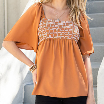 【S-2XL】🍂Bluză cu guler pătrat, bust elastic și mâneci evazate