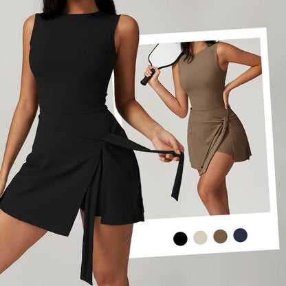 🔥Vânzare de vară 40% REDUCERE💕Salopete sport solide cu noduri înfășurate pentru femei🏃‍♀️