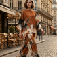 Set Pantaloni și Top cu Imprimat Abstract și Tăietură Evazată
