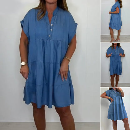 Rochiă scurtă casual pentru femei cu nasturi solizi