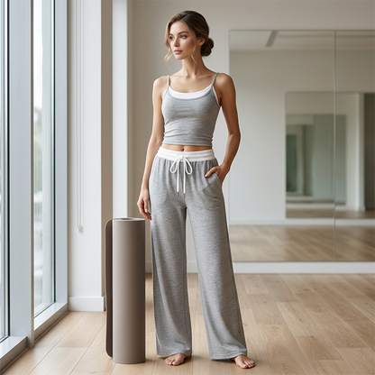 Costum Pantaloni Șal Sweatpants și Top Fără Mâneci