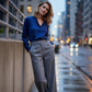 Pantaloni Cropped cu Talie Înaltă și Picior Larg pentru Femei