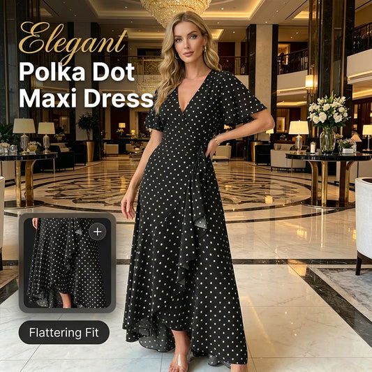 📢📢Economisiți 50%💝 Rochie lungă cu decolteu în V și buline pentru femei