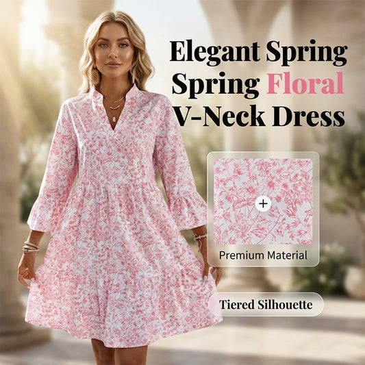 💝Reducere de 50%💝👸Rochie în straturi cu decolteu în V și imprimeu floral pentru femei
