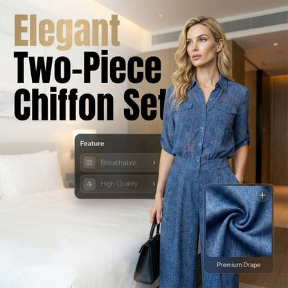 💙Set elegant compus din cămașă din șifon și pantaloni cu croi larg ✨
