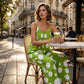 Costum feminin cu imprimeu floral și pantaloni largi