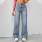 📢📢REDUCERE DE 50%!! ✨👖Blugi din denim pentru femei, cu talie înaltă și croi drept💟