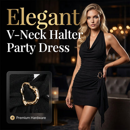 👗 REDUCERE 40% ACUM!🔥 Rochie Bodycon fără mâneci – Guler tip halter & Drapaj lateral – Tiv asimetric cu volane – Rochie mini elegantă pentru petreceri și club 💃
