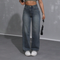 📢📢REDUCERE DE 50%!! ✨👖Blugi din denim pentru femei, cu talie înaltă și croi drept💟