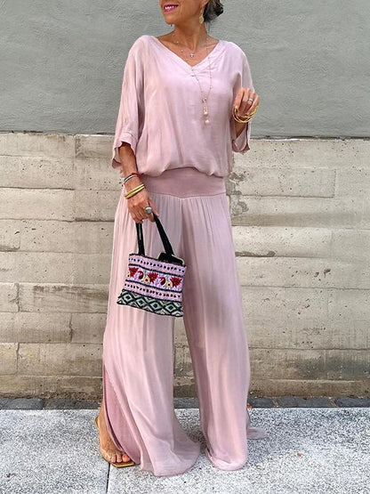 💟Set elegant de două piese, pantaloni largi din șifon