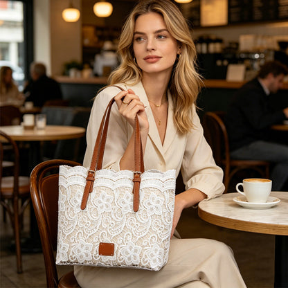 👜 O geantă elegantă de tip tote, cu dantelă și capacitate mare
