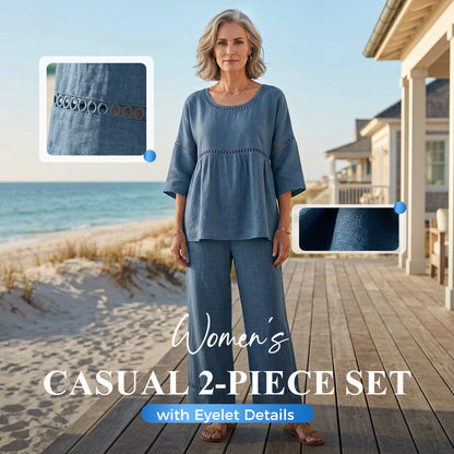 Set de 2 piese casual pentru femei, cu detalii cu ochiuri