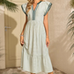❤️Rochie midi cu dungi, decolteu în V și mâneci flutter pentru femei