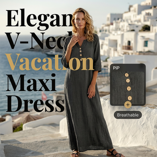 👗Rochie maxi casual pentru femei, cu decolteu în V și croială lejeră