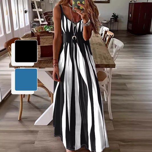 Robe Imprimée à Col en V et à Bretelles Spaghetti pour Femmes