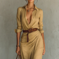 Rochie Maxi Elegantă cu Nasturi și Draperii