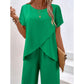 💃 Costum feminin bluză asimetrică + pantaloni largi, lejer și confortabil, stil elegant fără efort