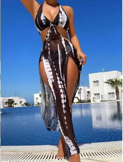 👙 REDUCERE DE 45% PENTRU TIMP LIMITAT! ✨ Costum de baie două piese cu dungi – Gât cu legături, detaliu cu inel, elasticitate ridicată 🌊