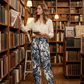 Pantaloni lungi cu imprimeu floral retro