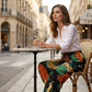 Pantaloni lungi cu imprimeu floral retro