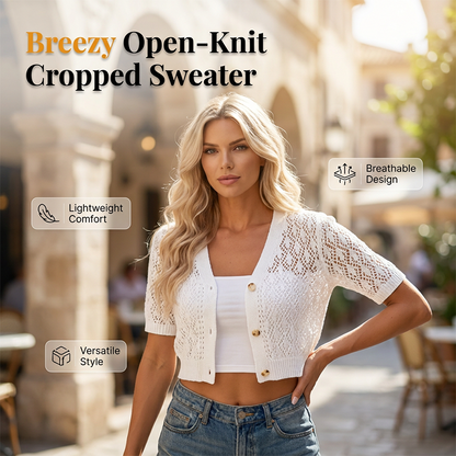 🤩Cardigan scurt cu mâneci scurte și model ajurat, pentru femei