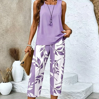 Set de top fără mâneci și pantaloni Capri imprimați