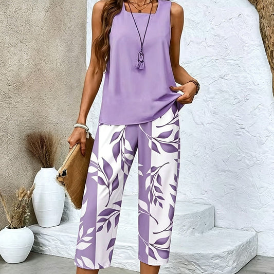 Set de top fără mâneci și pantaloni Capri imprimați