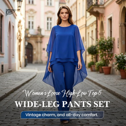 Set pentru femei compus din un top larg cu croi asimetric și pantaloni cu croi larg