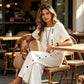 Set de 2 piese: Bluză casual pentru femei și pantaloni cu picior larg