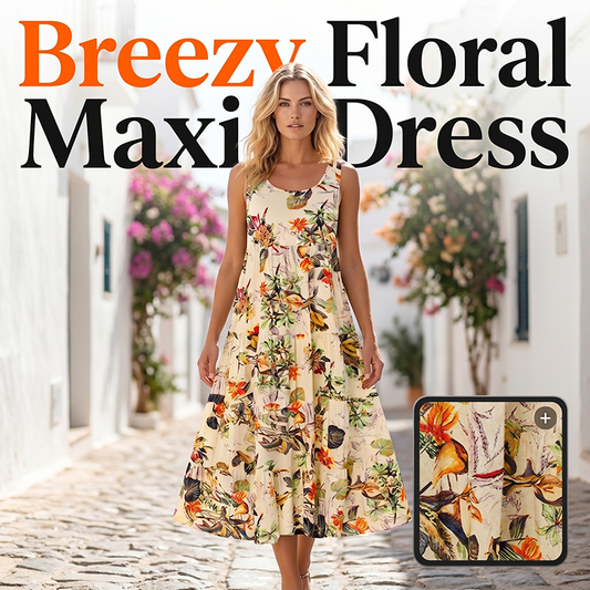 💐 Rochie lungă fără mâneci cu imprimeu floral