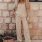 🌿Set elegant format din top cu decolteu în V și pantaloni cu picior larg