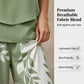 Set de două piese pentru femei cu imprimeu de frunze și pantaloni cu picior larg