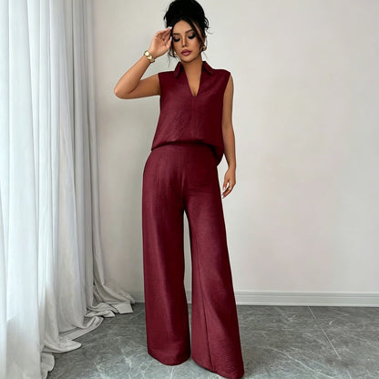 Set de top fără mâneci și pantaloni cu picior larg pentru femei