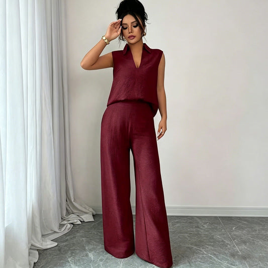 Set de top fără mâneci și pantaloni cu picior larg pentru femei