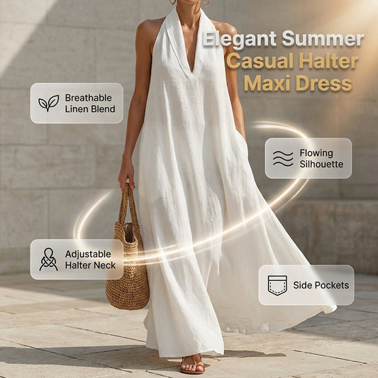 Rochie maxi elegantă de vară, casual, cu halter