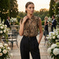 Top pentru femei, fără mâneci, cu imprimeu leopard, în stil francez, cu decolteu în V