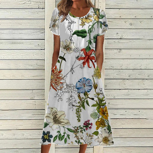 👗✨ ROCHIE ELEGANTĂ PENTRU FEMEI, CU DECOLTEU ROTUND ȘI IMPRIMAT – REDUCERE 45%! 🌸
