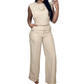 Set elegant fără mâneci, format din top scurt și pantaloni cu talie înaltă