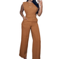 Set elegant fără mâneci, format din top scurt și pantaloni cu talie înaltă