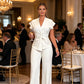 Set de top elegant cu decolteu în V și pantaloni cu talie largă pentru femei