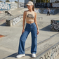 🌈Blugi cargo cu talie înaltă și picior larg👖