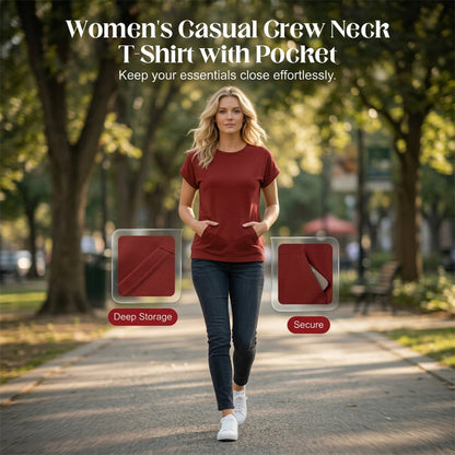 Tricou Casual pentru Femei cu Guler Rotund și Buzunar