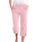 Pantaloni capri din bumbac și in, cu cordon de strângere, pentru femei
