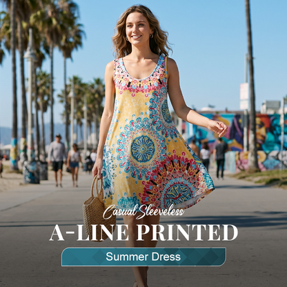 👗Rochie de vară casual, fără mâneci, în linie A – cu imprimeu, vaporoasă, ușoară ☀️