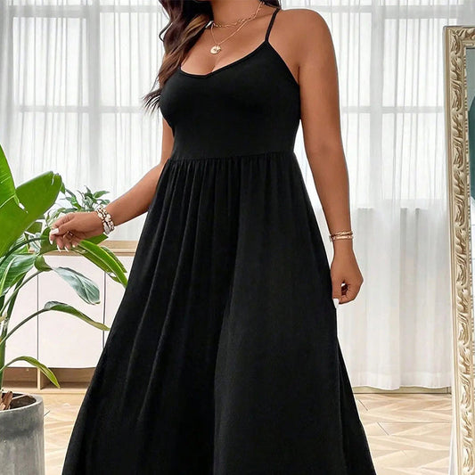 Rochie maxi pentru femei, cu bretele subțiri și talie înaltă
