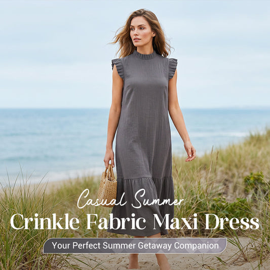 Rochie Maxi Casual de Vară din Material Creponat