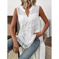 👚Cămașă fără mâneci cu imprimeu floral și dantelă, pentru femei