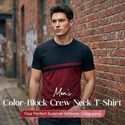 Tricou pentru bărbați cu guler rotund și blocuri de culoare