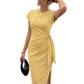 Rochie midi pentru femei cu dungi și legături laterale